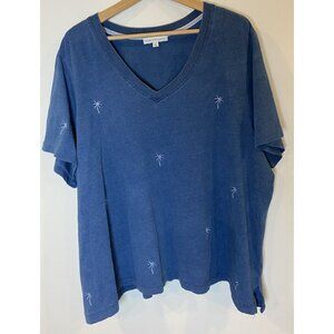 Jane + Delancey Shirt Short Sleeve Blue Palm Tree Embroidery Size 3X